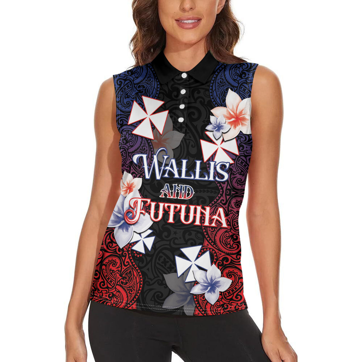 Wallis and Futuna Uvea Women Sleeveless Polo Shirt Victory Day With Frangipani LT05 - Polynesian Pride