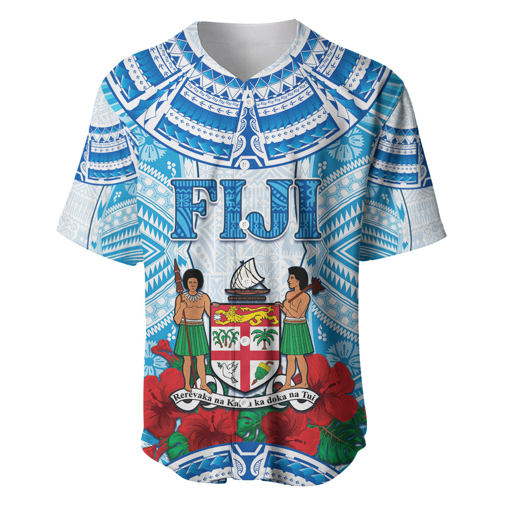 Personalised Fiji Ratu Sir Lala Sukuna Day Baseball Jersey Hibiscus Tapa Pattern LT05 Blue - Polynesian Pride
