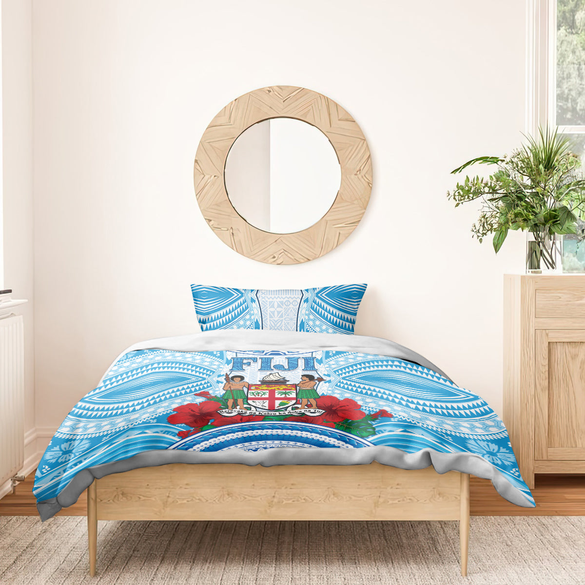 Fiji Ratu Sir Lala Sukuna Day Bedding Set Hibiscus Tapa Pattern