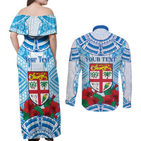 Personalised Fiji Ratu Sir Lala Sukuna Day Couples Matching Off Shoulder Maxi Dress and Long Sleeve Button Shirt Hibiscus Tapa Pattern LT05 - Polynesian Pride