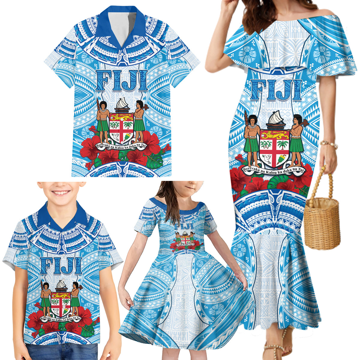Personalised Fiji Ratu Sir Lala Sukuna Day Family Matching Mermaid Dress and Hawaiian Shirt Hibiscus Tapa Pattern LT05 - Polynesian Pride
