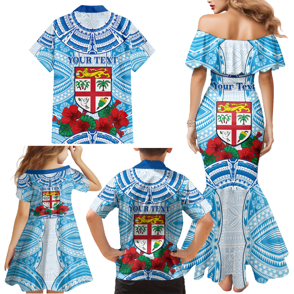 Personalised Fiji Ratu Sir Lala Sukuna Day Family Matching Mermaid Dress and Hawaiian Shirt Hibiscus Tapa Pattern LT05 - Polynesian Pride