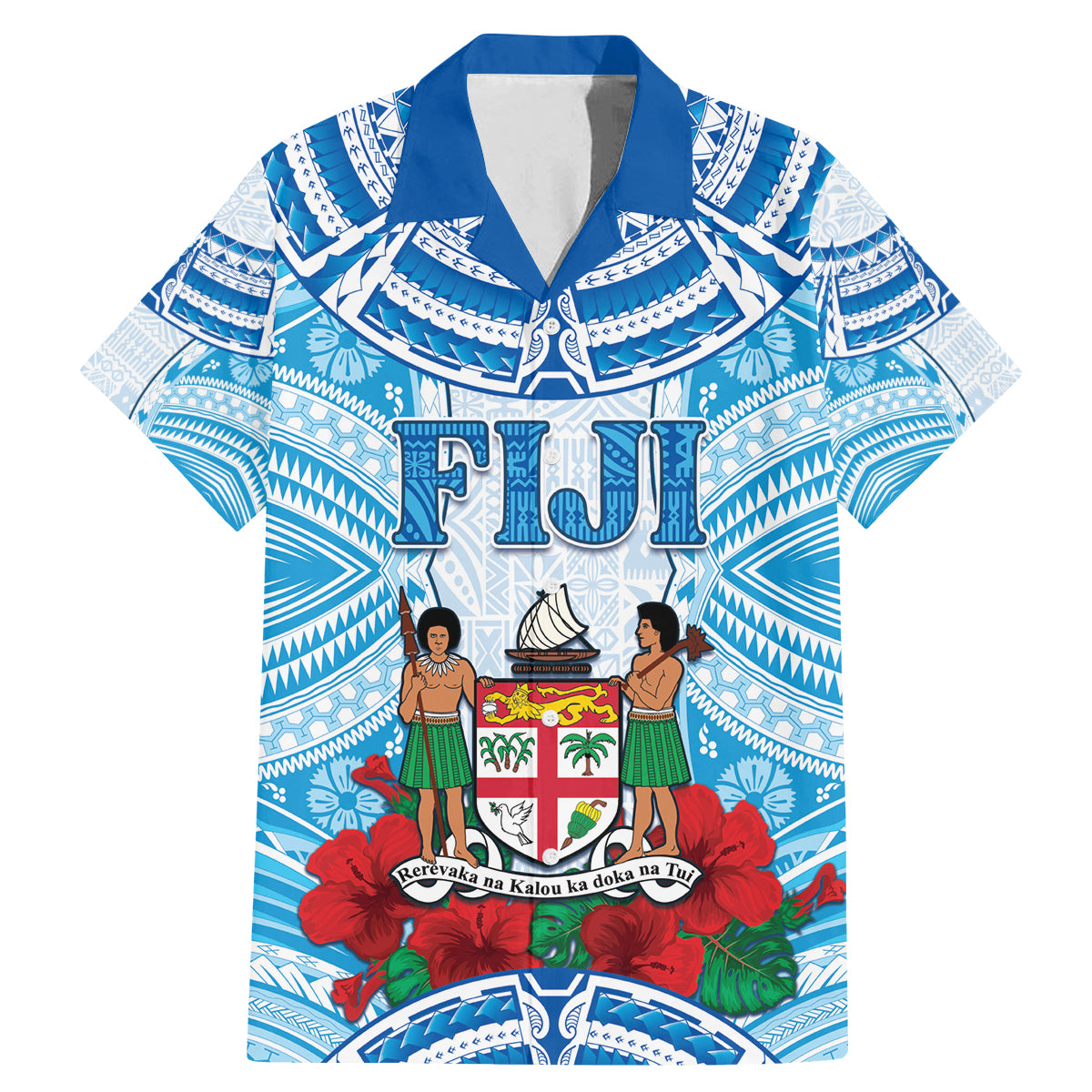 Personalised Fiji Ratu Sir Lala Sukuna Day Family Matching Mermaid Dress and Hawaiian Shirt Hibiscus Tapa Pattern LT05 Dad's Shirt - Short Sleeve Blue - Polynesian Pride