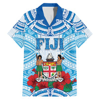 Personalised Fiji Ratu Sir Lala Sukuna Day Family Matching Mermaid Dress and Hawaiian Shirt Hibiscus Tapa Pattern LT05 Dad's Shirt - Short Sleeve Blue - Polynesian Pride