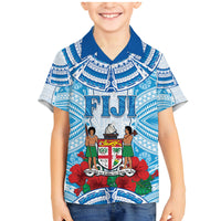 Personalised Fiji Ratu Sir Lala Sukuna Day Family Matching Mermaid Dress and Hawaiian Shirt Hibiscus Tapa Pattern LT05 Son's Shirt Blue - Polynesian Pride