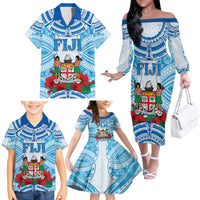 Personalised Fiji Ratu Sir Lala Sukuna Day Family Matching Off The Shoulder Long Sleeve Dress and Hawaiian Shirt Hibiscus Tapa Pattern LT05 - Polynesian Pride