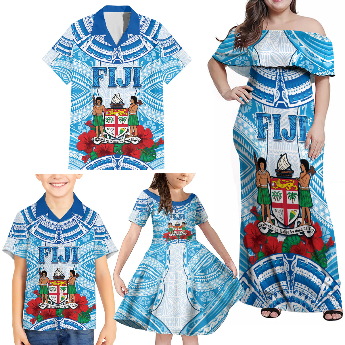Personalised Fiji Ratu Sir Lala Sukuna Day Family Matching Off Shoulder Maxi Dress and Hawaiian Shirt Hibiscus Tapa Pattern LT05 - Polynesian Pride