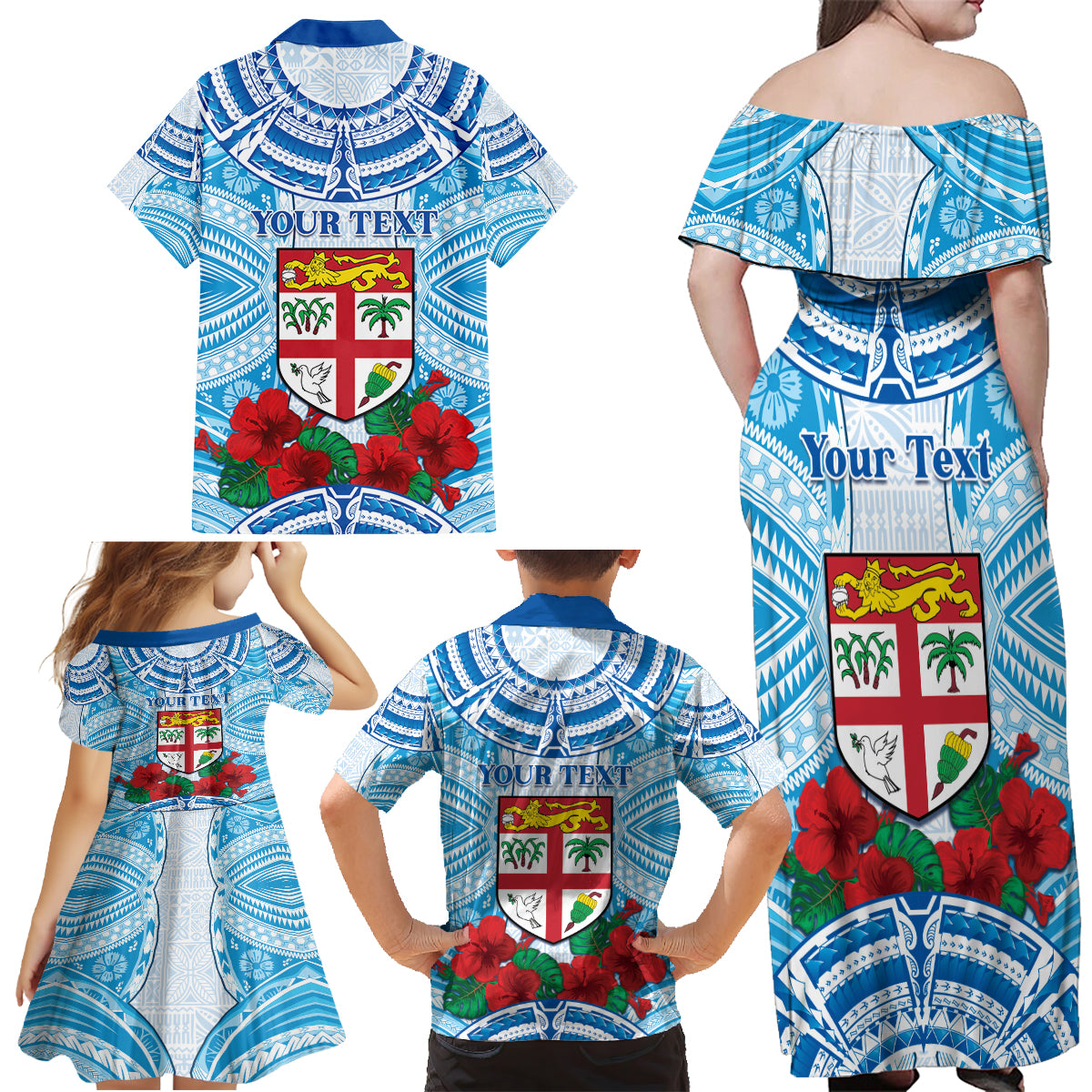 Personalised Fiji Ratu Sir Lala Sukuna Day Family Matching Off Shoulder Maxi Dress and Hawaiian Shirt Hibiscus Tapa Pattern LT05 - Polynesian Pride