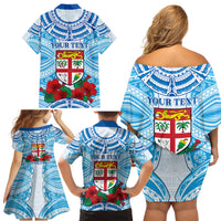Personalised Fiji Ratu Sir Lala Sukuna Day Family Matching Off Shoulder Short Dress and Hawaiian Shirt Hibiscus Tapa Pattern LT05 - Polynesian Pride