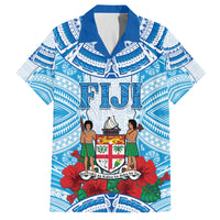 Personalised Fiji Ratu Sir Lala Sukuna Day Family Matching Off Shoulder Short Dress and Hawaiian Shirt Hibiscus Tapa Pattern LT05 Dad's Shirt - Short Sleeve Blue - Polynesian Pride