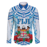 Personalised Fiji Ratu Sir Lala Sukuna Day Family Matching Off Shoulder Short Dress and Hawaiian Shirt Hibiscus Tapa Pattern LT05 Dad's Shirt - Long Sleeve Blue - Polynesian Pride