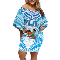 Personalised Fiji Ratu Sir Lala Sukuna Day Family Matching Off Shoulder Short Dress and Hawaiian Shirt Hibiscus Tapa Pattern LT05 Mom's Dress Blue - Polynesian Pride