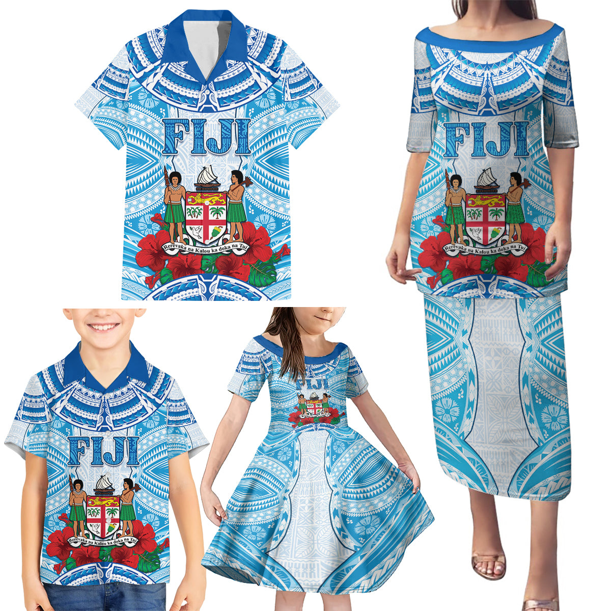 Personalised Fiji Ratu Sir Lala Sukuna Day Family Matching Puletasi and Hawaiian Shirt Hibiscus Tapa Pattern LT05 - Polynesian Pride