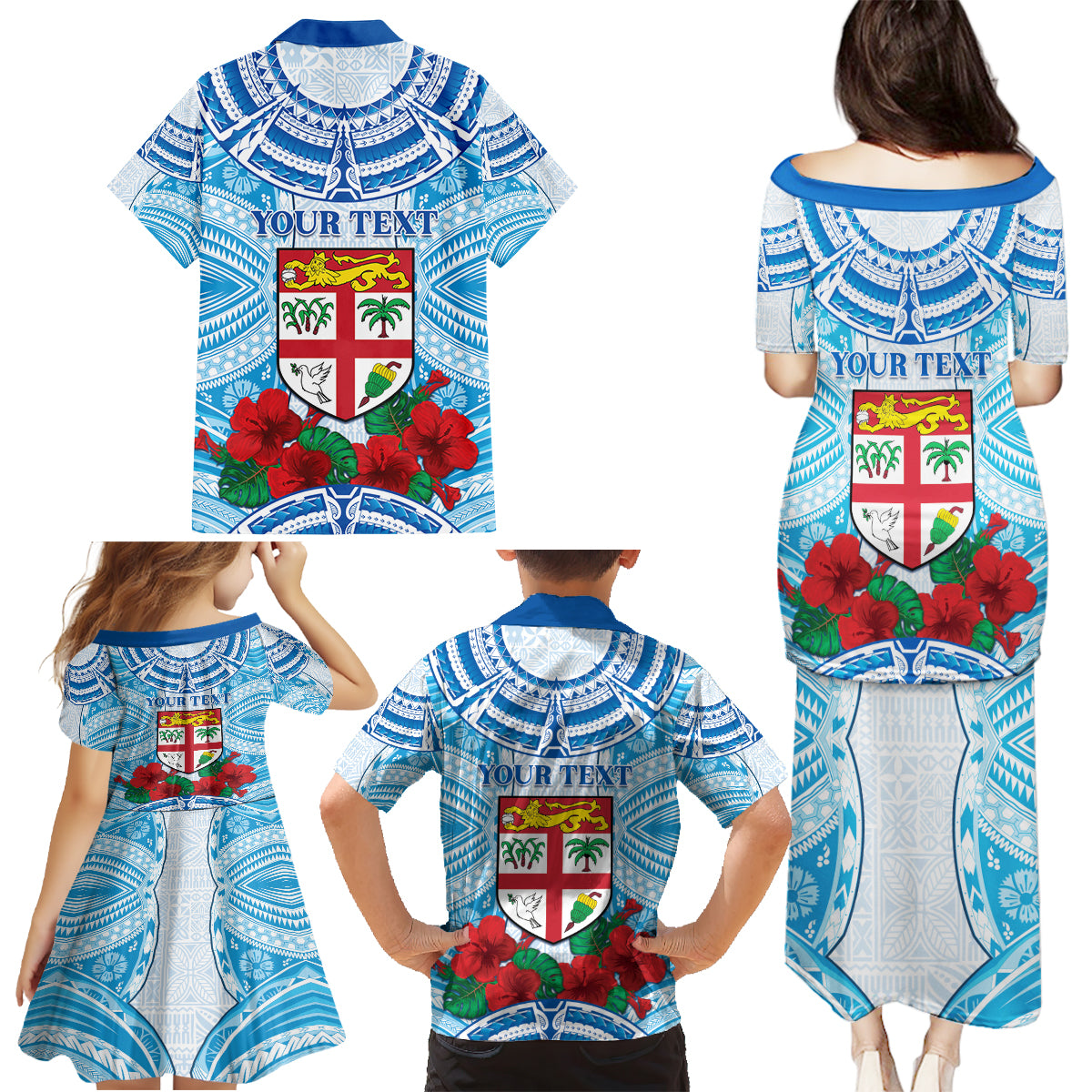 Personalised Fiji Ratu Sir Lala Sukuna Day Family Matching Puletasi and Hawaiian Shirt Hibiscus Tapa Pattern LT05 - Polynesian Pride