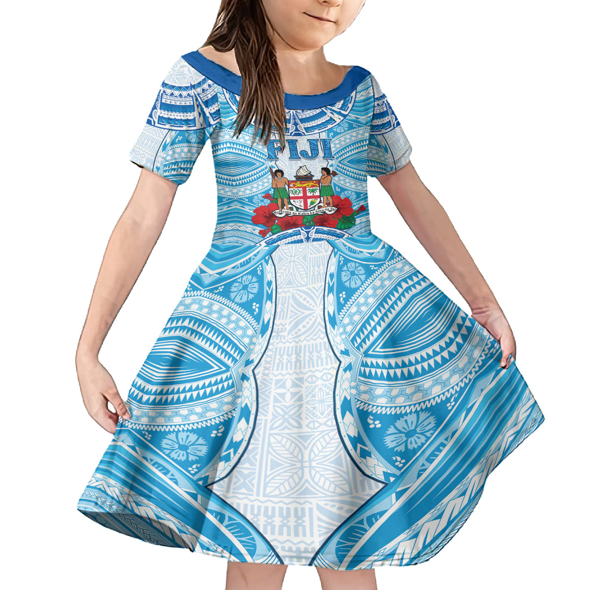 Personalised Fiji Ratu Sir Lala Sukuna Day Family Matching Summer Maxi Dress and Hawaiian Shirt Hibiscus Tapa Pattern LT05 Daughter's Dress Blue - Polynesian Pride