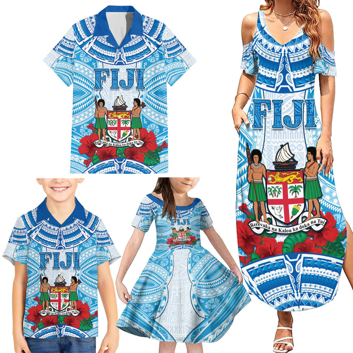 Personalised Fiji Ratu Sir Lala Sukuna Day Family Matching Summer Maxi Dress and Hawaiian Shirt Hibiscus Tapa Pattern LT05 - Polynesian Pride