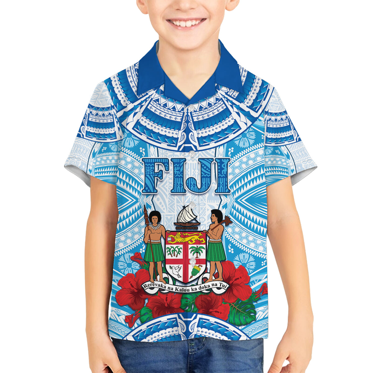 Personalised Fiji Ratu Sir Lala Sukuna Day Family Matching Summer Maxi Dress and Hawaiian Shirt Hibiscus Tapa Pattern LT05 Son's Shirt Blue - Polynesian Pride