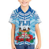 Personalised Fiji Ratu Sir Lala Sukuna Day Family Matching Tank Maxi Dress and Hawaiian Shirt Hibiscus Tapa Pattern LT05 Son's Shirt Blue - Polynesian Pride