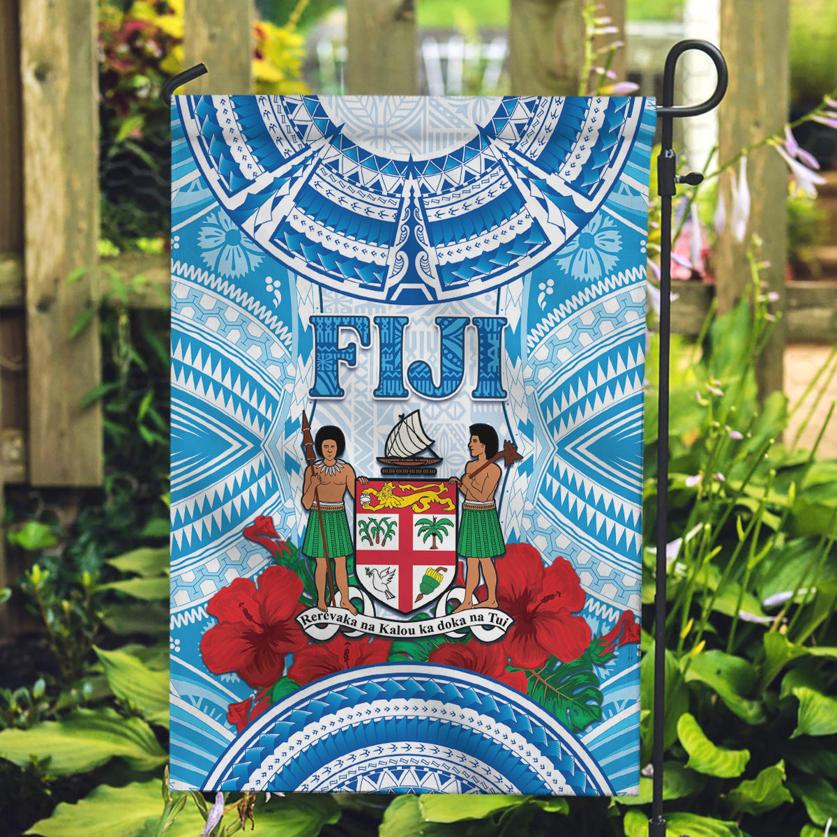 Fiji Ratu Sir Lala Sukuna Day Garden Flag Hibiscus Tapa Pattern LT05 Garden Flag Blue - Polynesian Pride