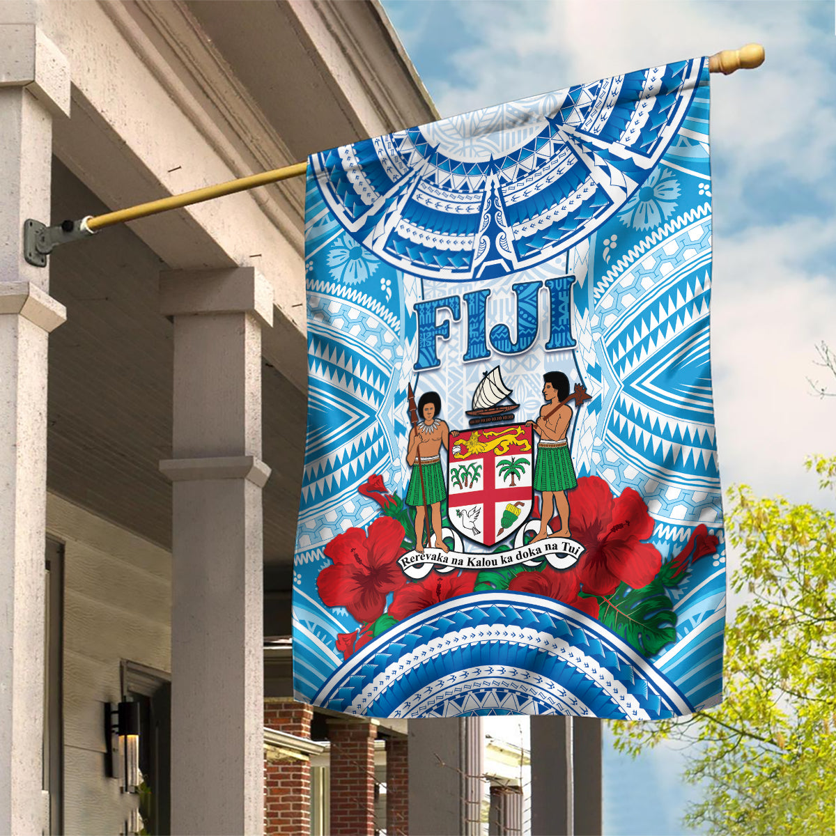 Fiji Ratu Sir Lala Sukuna Day Garden Flag Hibiscus Tapa Pattern LT05 House Flag Blue - Polynesian Pride