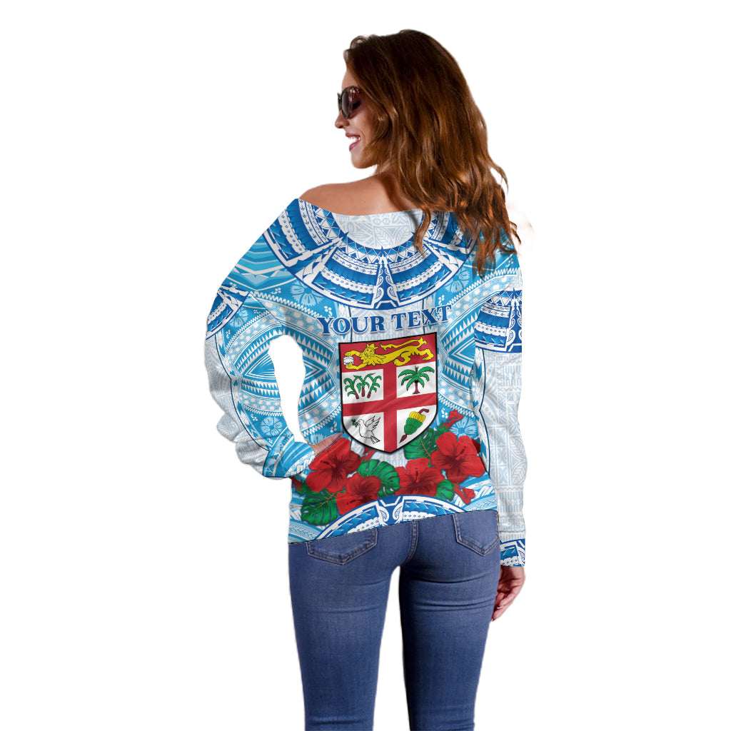 Personalised Fiji Ratu Sir Lala Sukuna Day Off Shoulder Sweater Hibiscus Tapa Pattern