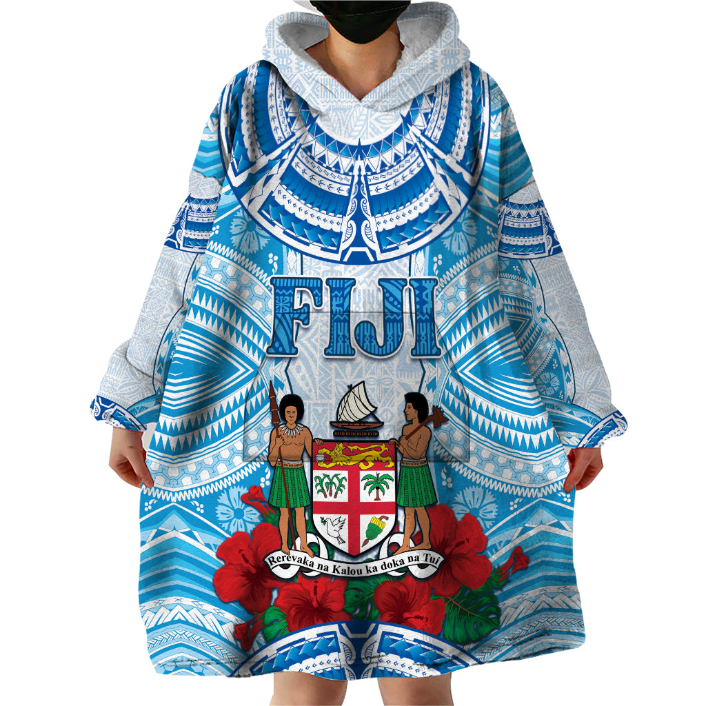 Personalised Fiji Ratu Sir Lala Sukuna Day Wearable Blanket Hoodie Hibiscus Tapa Pattern LT05 - Polynesian Pride
