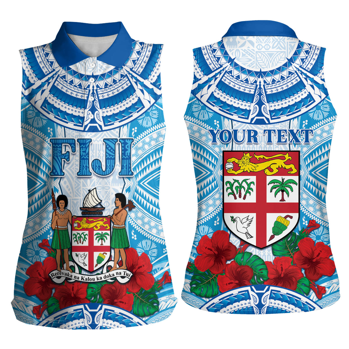 Personalised Fiji Ratu Sir Lala Sukuna Day Women Sleeveless Polo Shirt Hibiscus Tapa Pattern LT05 - Polynesian Pride