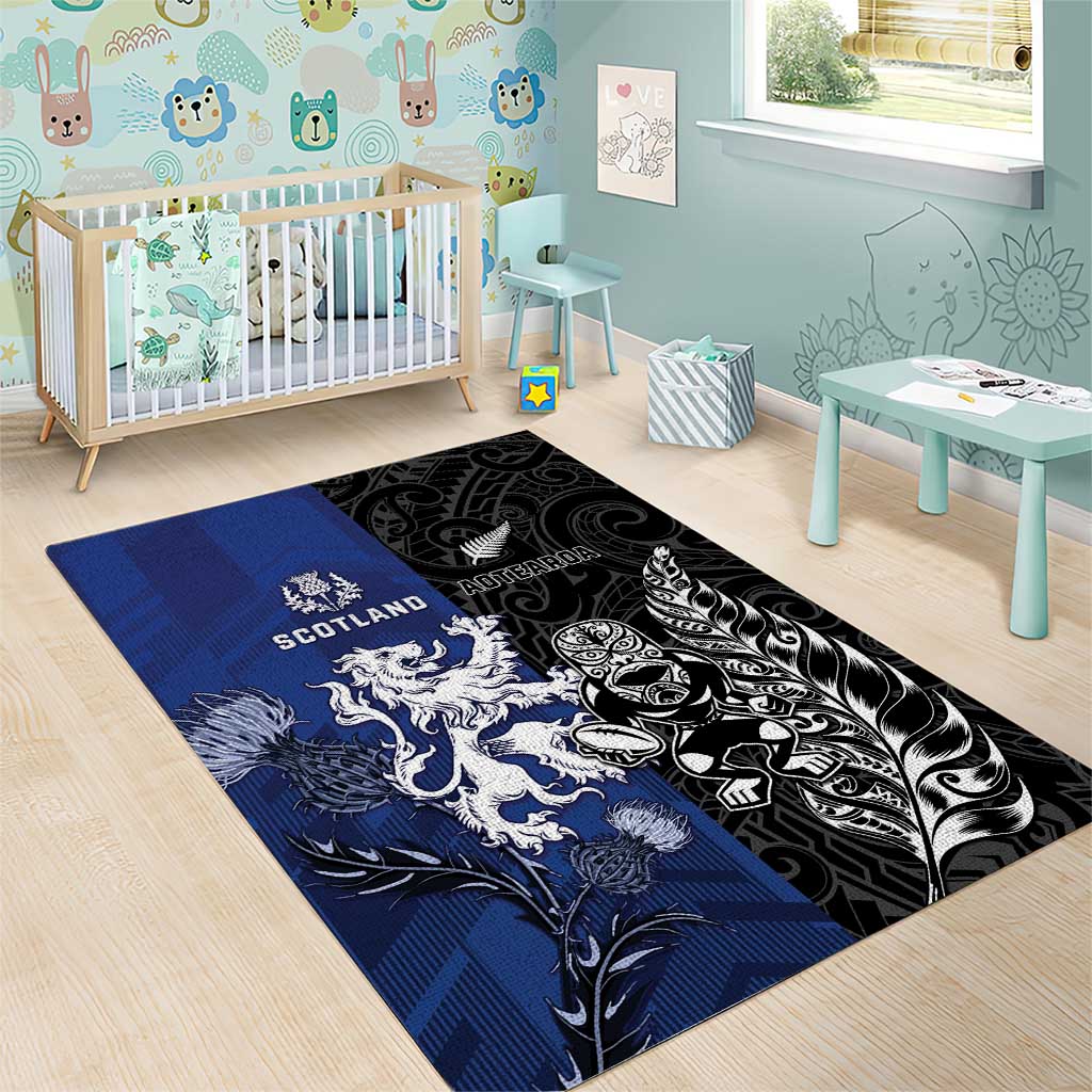 New Zealand And Scotland Rugby Area Rug Maori Tiki With Thistle Together