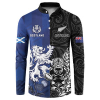 New Zealand And Scotland Rugby Custom Button Sweatshirt Maori Tiki With Thistle Together