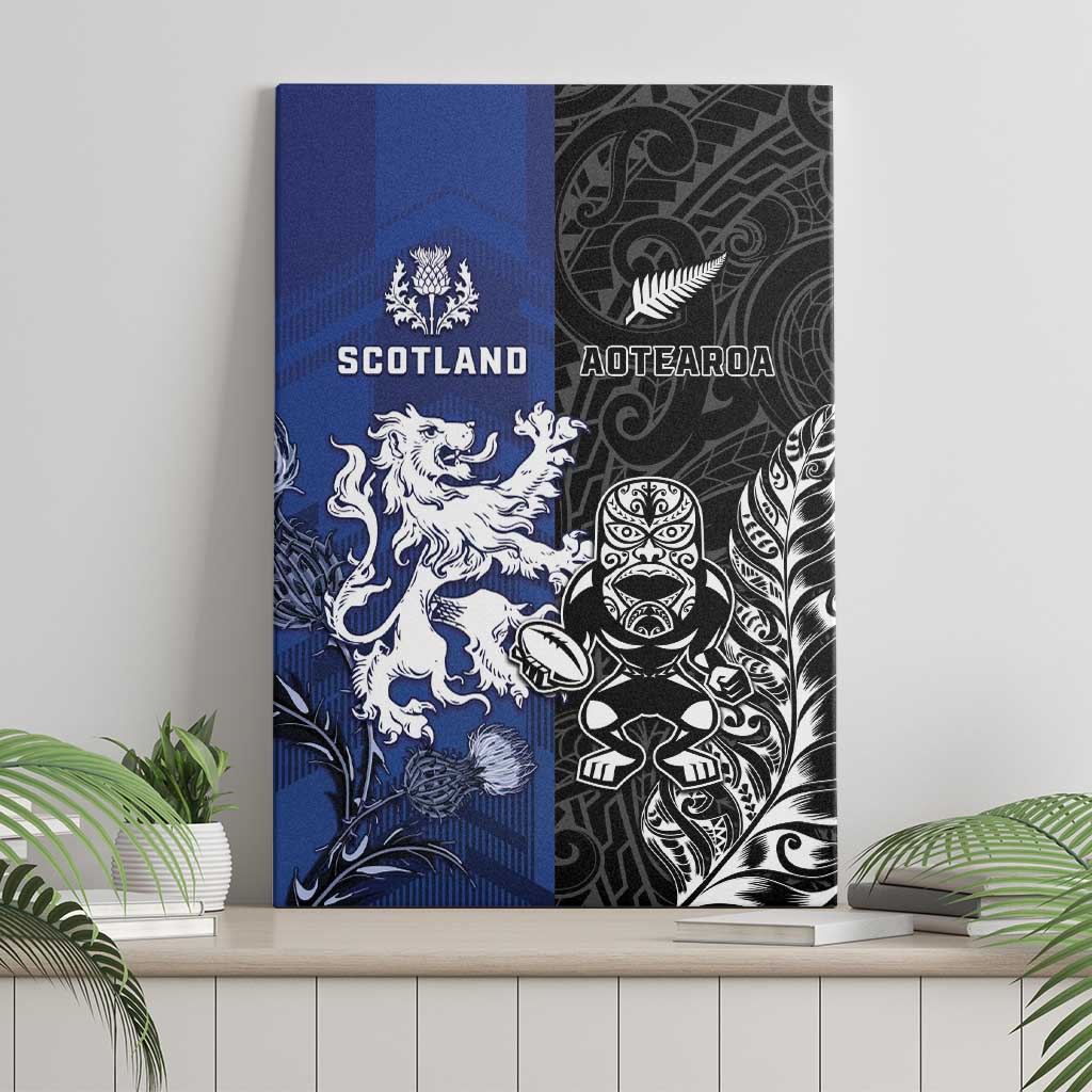 New Zealand And Scotland Rugby Canvas Wall Art Maori Tiki With Thistle Together LT05 - Polynesian Pride