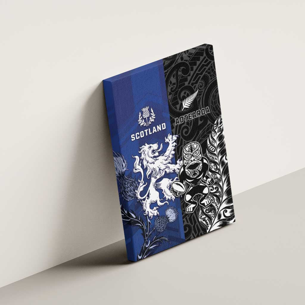 New Zealand And Scotland Rugby Canvas Wall Art Maori Tiki With Thistle Together LT05 - Polynesian Pride