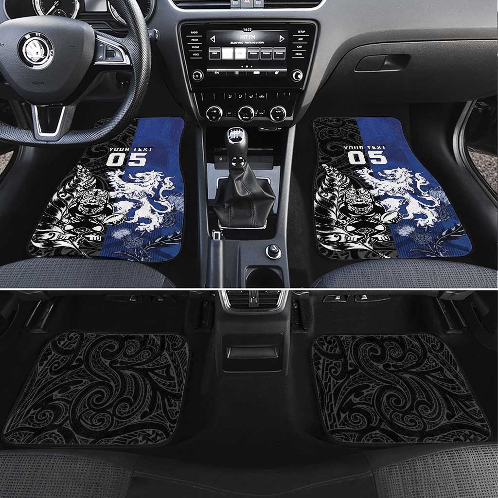 New Zealand And Scotland Rugby Car Mats Maori Tiki With Thistle Together LT05 Set 4pcs Black - Polynesian Pride