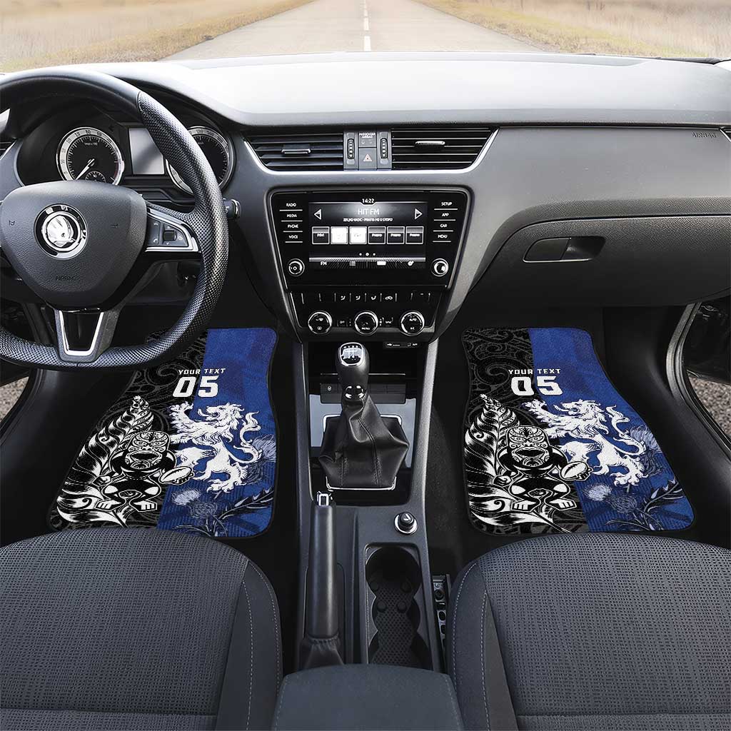 New Zealand And Scotland Rugby Car Mats Maori Tiki With Thistle Together LT05 Set 2pcs - Front Black - Polynesian Pride