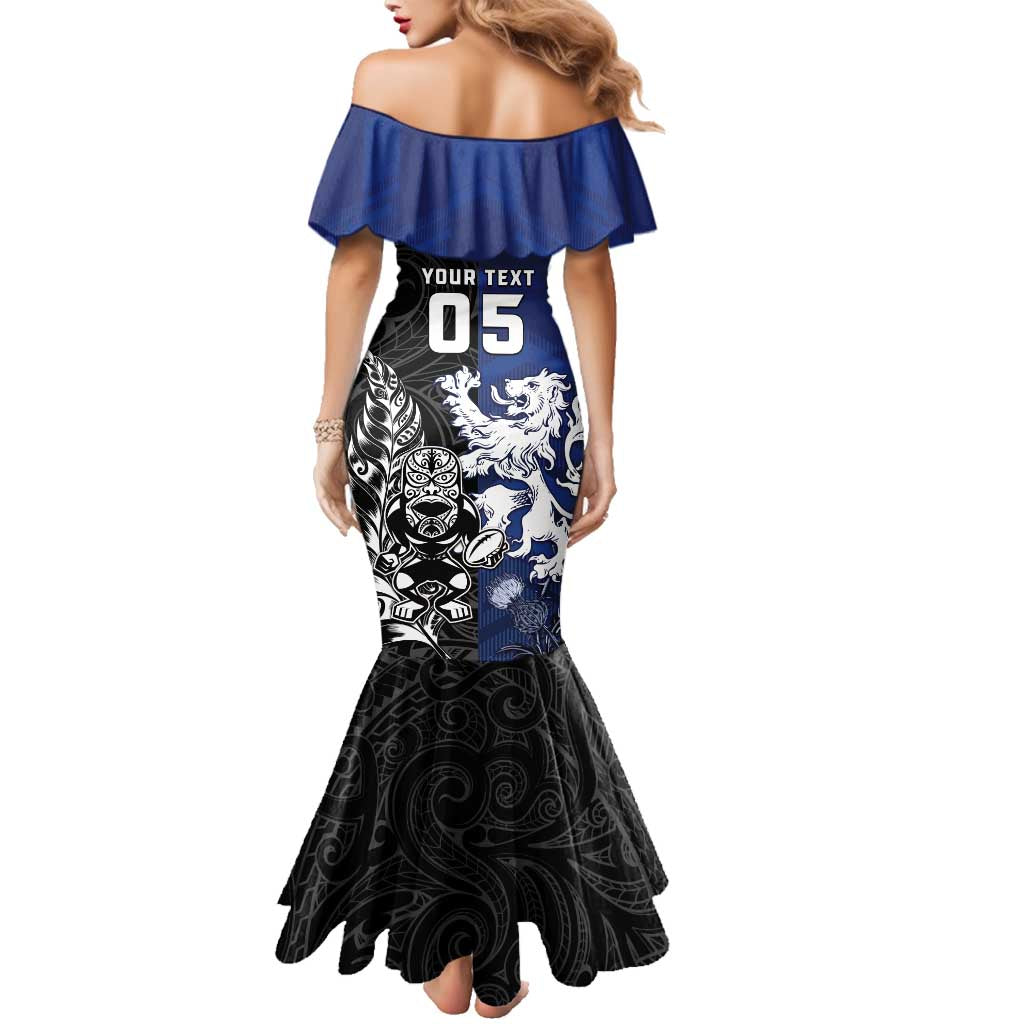 New Zealand And Scotland Rugby Custom Family Matching Mermaid Dress and Hawaiian Shirt Maori Tiki With Thistle Together LT05 - Polynesian Pride