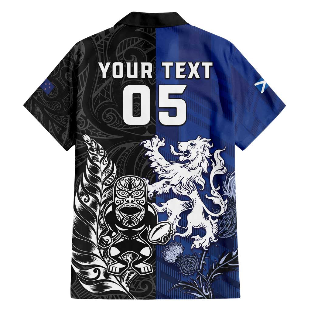 New Zealand And Scotland Rugby Custom Family Matching Off Shoulder Short Dress and Hawaiian Shirt Maori Tiki With Thistle Together