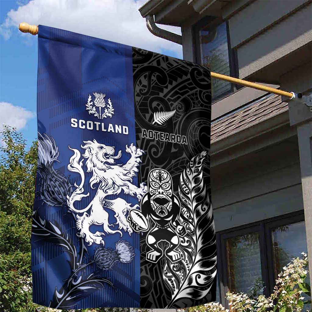 New Zealand And Scotland Rugby Garden Flag Maori Tiki With Thistle Together LT05 - Polynesian Pride