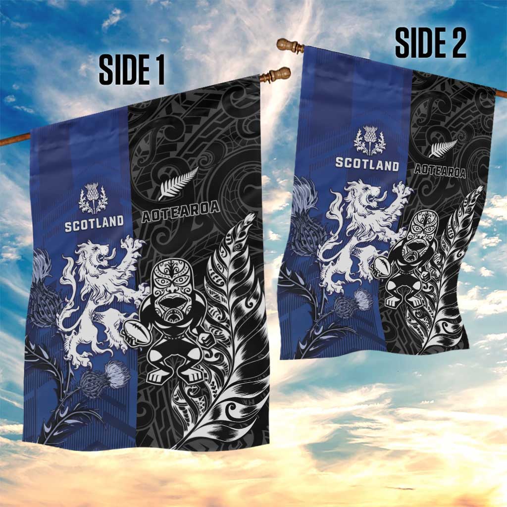New Zealand And Scotland Rugby Garden Flag Maori Tiki With Thistle Together LT05 - Polynesian Pride
