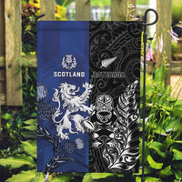 New Zealand And Scotland Rugby Garden Flag Maori Tiki With Thistle Together LT05 Garden Flag Black - Polynesian Pride