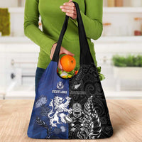 New Zealand And Scotland Rugby Grocery Bag Maori Tiki With Thistle Together LT05 - Polynesian Pride