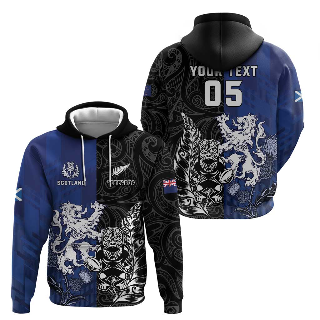 New Zealand And Scotland Rugby Custom Hoodie Maori Tiki With Thistle Together LT05 - Polynesian Pride