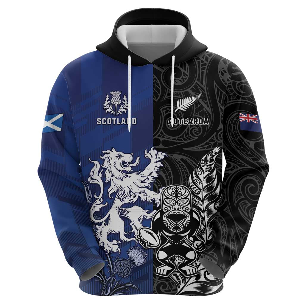 New Zealand And Scotland Rugby Custom Hoodie Maori Tiki With Thistle Together LT05 - Polynesian Pride