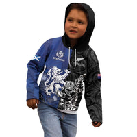 New Zealand And Scotland Rugby Custom Kid Hoodie Maori Tiki With Thistle Together LT05 - Polynesian Pride