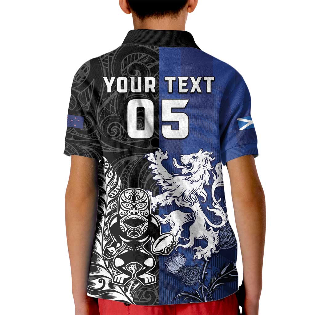 New Zealand And Scotland Rugby Custom Kid Polo Shirt Maori Tiki With Thistle Together LT05 - Polynesian Pride