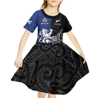 New Zealand And Scotland Rugby Custom Kid Short Sleeve Dress Maori Tiki With Thistle Together LT05 - Polynesian Pride