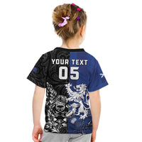 New Zealand And Scotland Rugby Custom Kid T Shirt Maori Tiki With Thistle Together LT05 - Polynesian Pride