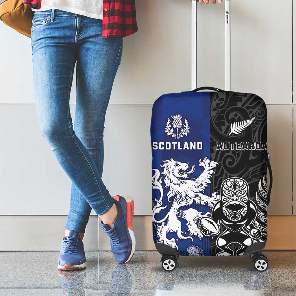 New Zealand And Scotland Rugby Luggage Cover Maori Tiki With Thistle Together LT05 - Polynesian Pride