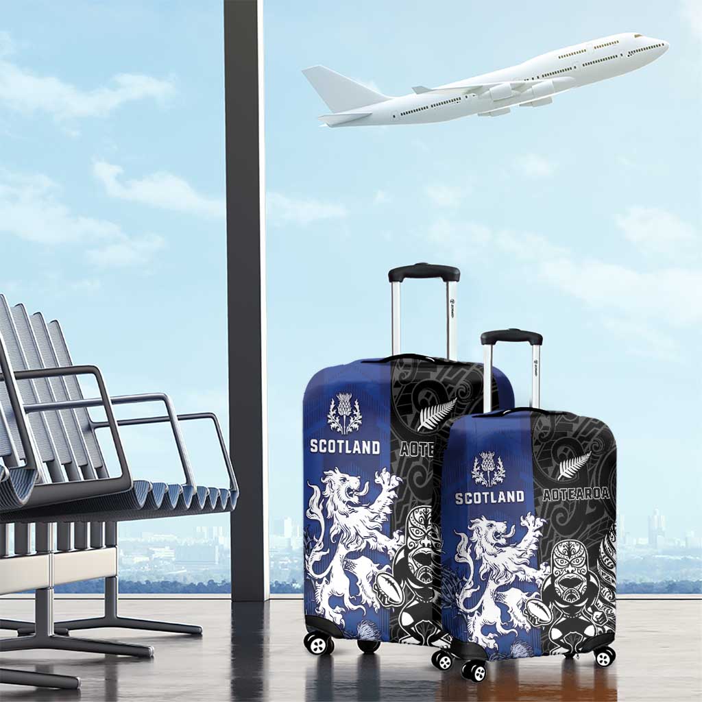New Zealand And Scotland Rugby Luggage Cover Maori Tiki With Thistle Together LT05 - Polynesian Pride
