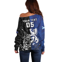 New Zealand And Scotland Rugby Custom Off Shoulder Sweater Maori Tiki With Thistle Together LT05 - Polynesian Pride