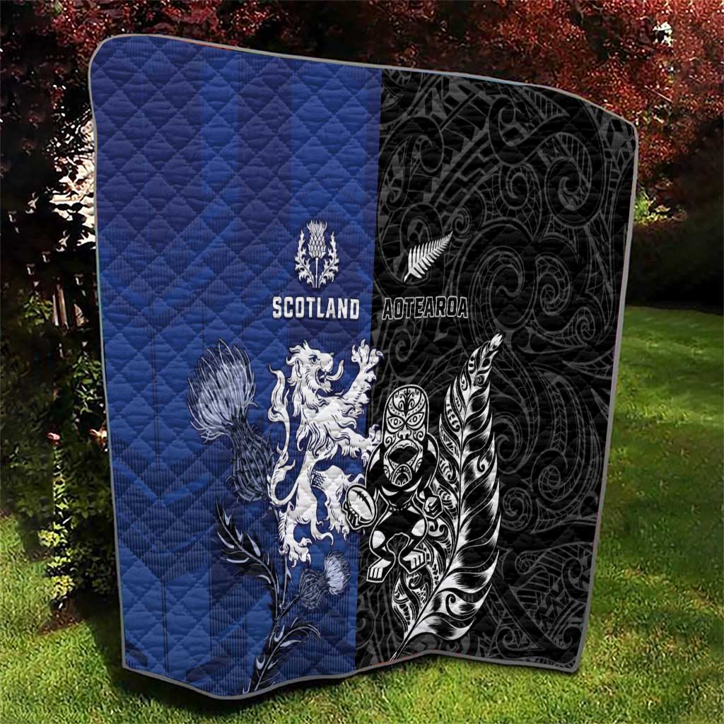 New Zealand And Scotland Rugby Quilt Maori Tiki With Thistle Together LT05 - Polynesian Pride