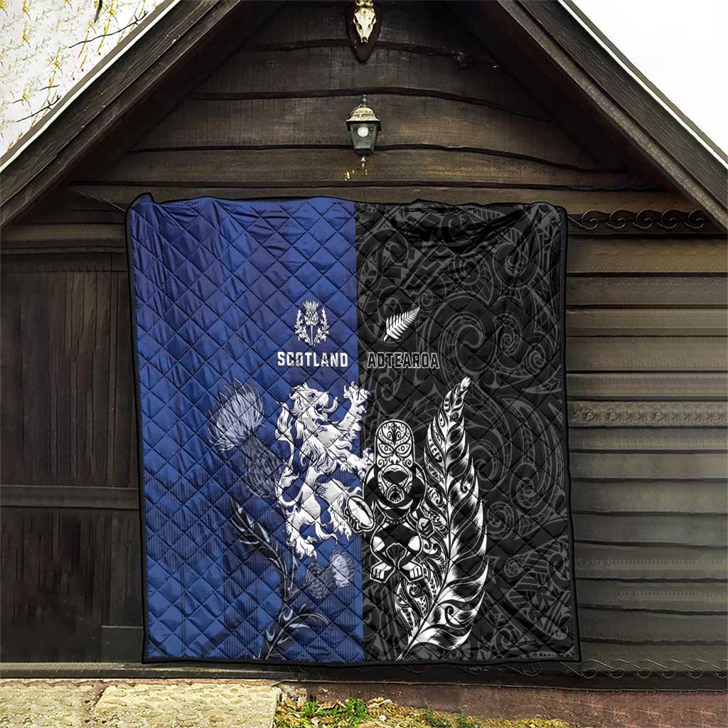 New Zealand And Scotland Rugby Quilt Maori Tiki With Thistle Together LT05 - Polynesian Pride